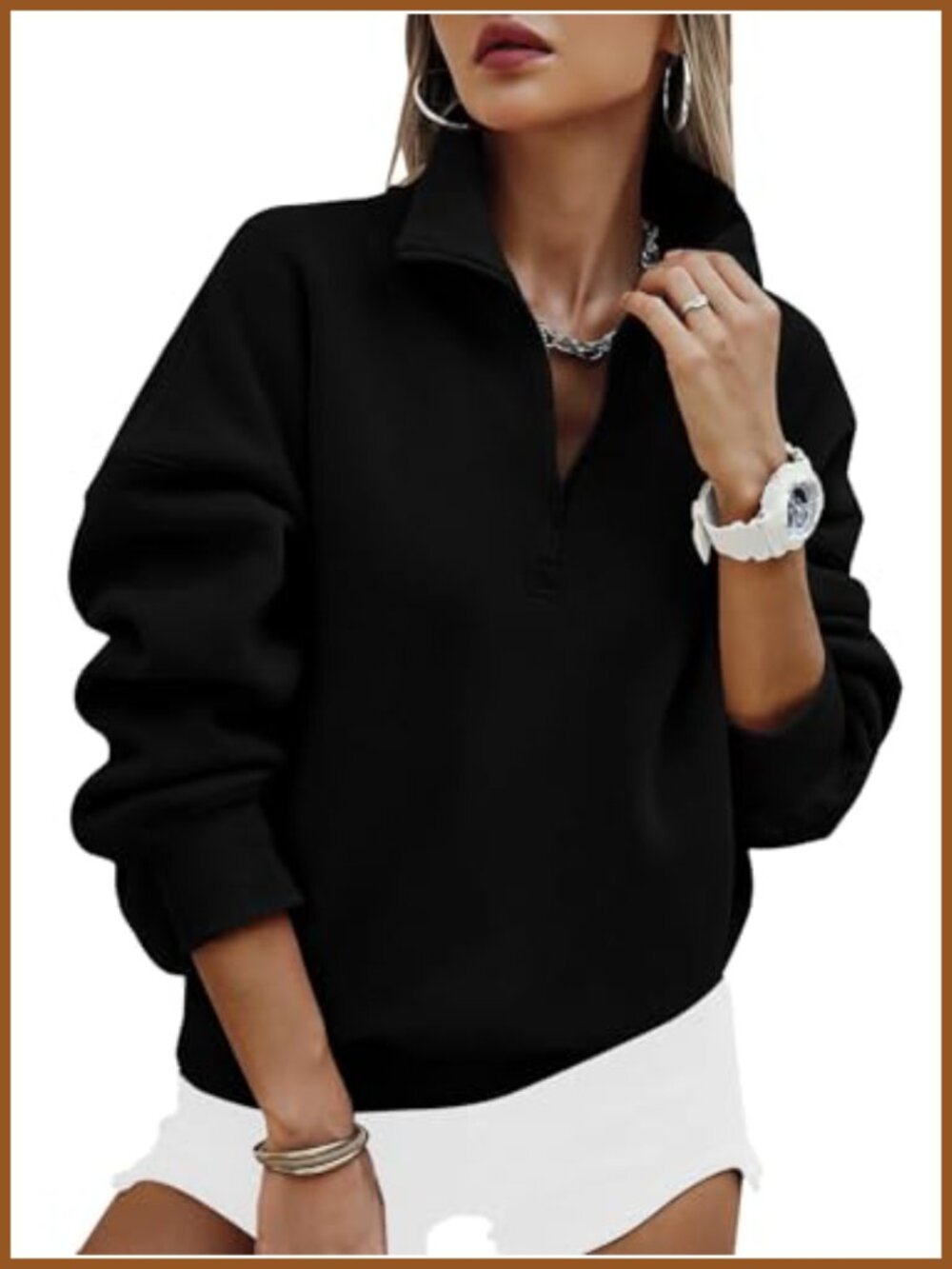 Womens Half Zip Oversized Sweatshirt Fleece Hoodie Pullover Long Sleeve